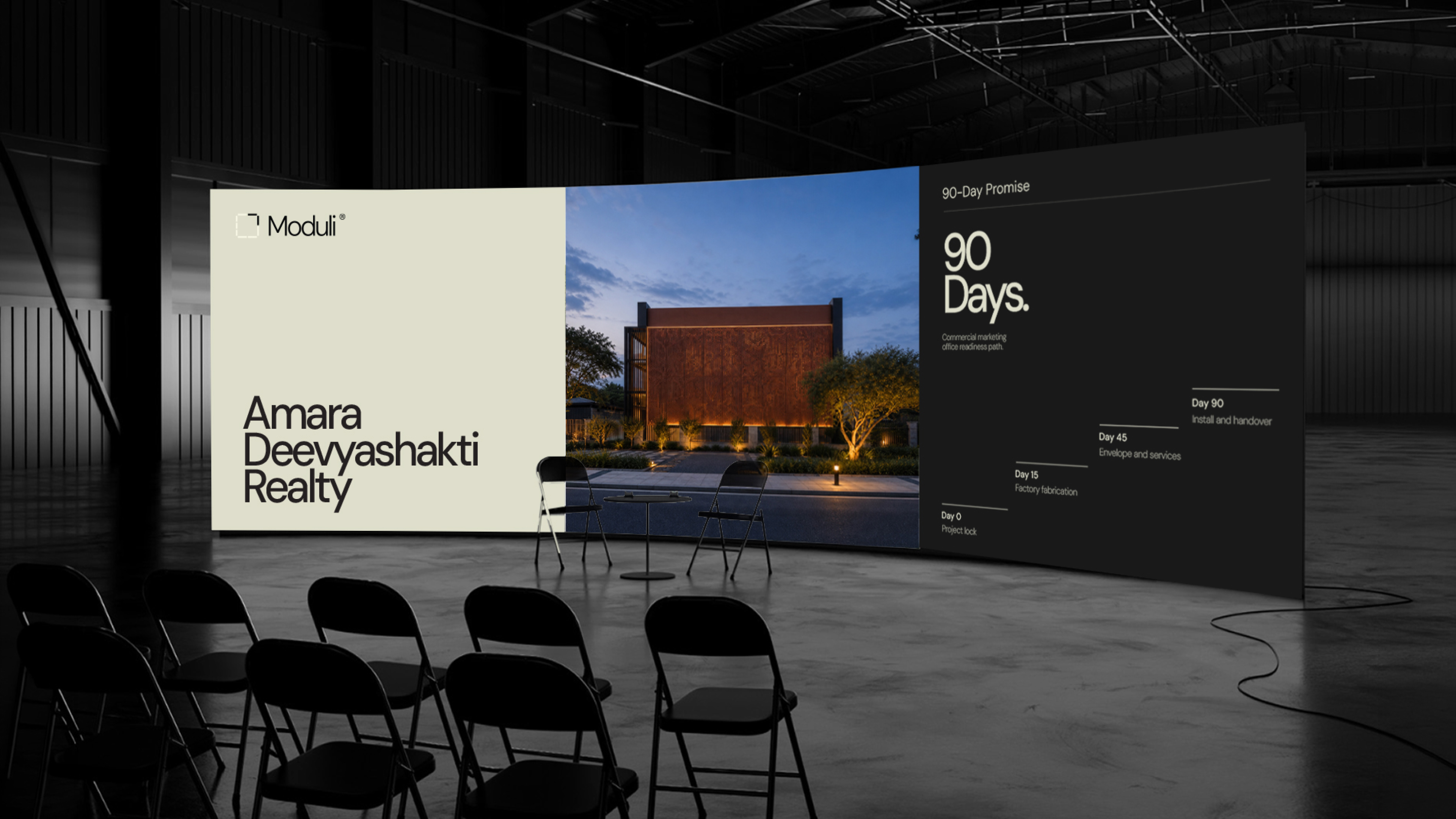 A Moduli project reveal presented in an auditorium